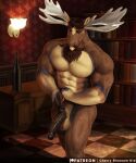  anthro balls cherry_blossom_kid deer diffuse_moose facial_hair genitals hi_res hooves horn male mammal moose muscular muscular_anthro muscular_male mustache new_world_deer penis solo vein veiny_muscles veiny_penis 