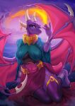  2023 activision anthro artist_name blue_eyes clothed clothing cynder digital_media_(artwork) dragon eyebrows eyelashes female fingers fire grass hi_res margony membrane_(anatomy) membranous_wings navel outside plant solo spyro_the_dragon wings 