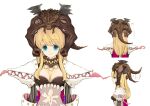  1girl :3 armor blonde_hair blue_eyes breasts cleavage closed_mouth colored_eyelashes commentary_request genetic_(ragnarok_online) kusabi_(aighe) living_clothes long_hair looking_at_viewer medium_bangs medium_breasts midriff multiple_views navel pauldrons ragnarok_online satan_morroc shoulder_armor sidelocks simple_background smile solo teeth tongue upper_body white_background 