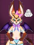  3:4 anthro badcat2 bat_wings blush blush_lines bow_ribbon bulge cage clothed clothing crossdressing fan_character hobkin legwear male master membrane_(anatomy) membranous_wings panties pubic_tattoo solo stockings tattoo thick_thighs underwear wings 