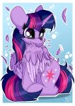  absurd_res cutie_mark eye_reflection feather_preening feathered_wings feathers friendship_is_magic fur glistening glistening_eyes hair hasbro hi_res julunis14 my_little_pony personal_grooming purple_body purple_eyes purple_fur purple_hair reflection sitting twilight_sparkle_(mlp) wings 