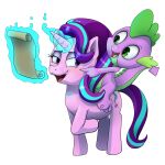  anthro dragon duo equid equine female friendship_is_magic hasbro hi_res horn horse magic magic_user male mammal my_little_pony pony riding scroll spike_(mlp) starlight_glimmer_(mlp) turkojar unicorn 