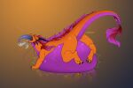  belly big_belly cmitchell digestion dragon feral hi_res horn long_tail male orange_body orange_skin purple_body purple_skin solo tail vore 
