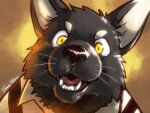  anthro black_body black_fur canid canine clothed clothing eyebrows fangs fiz_(fruitz) fox fruitz fur looking_at_viewer male mammal solo teeth whiskers yellow_eyes 