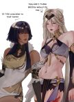  2girls absurdres bare_shoulders blue_eyes candace_(genshin_impact) candace_(genshin_impact)_(cosplay) commentary_request cosplay costume_switch cowboy_shot dress genshin_impact grey_hair highres lart_art1 long_hair looking_at_another midriff multiple_girls navel ningguang_(genshin_impact) ningguang_(genshin_impact)_(cosplay) parted_lips purple_hair red_eyes red_lips simple_background sleeveless sleeveless_dress standing stomach thighs white_background white_dress 
