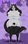  2023 5_fingers 5_toes absurd_res anthro anthrofied areola bedroom_eyes big_breasts black_body black_fur black_hair black_inner_ear black_lips black_nose black_pubes black_tail blush breasts canid curvy_figure digital_media_(artwork) feet female fingers fur generation_3_pokemon genitals grey_areola grey_body grey_fur grey_nipples hair half-closed_eyes hi_res huge_breasts hyena licking licking_lips lips long_hair looking_at_viewer mammal mature_anthro mature_female mightyena milfyena narrowed_eyes navel nintendo nipples nude open_mouth overweight overweight_female pokemon pokemon_(species) pokemorph pubes purple_background pussy raposo_o_fox9d red_eyes seductive sharp_teeth simple_background smile solo standing tail teeth thick_bottom_lip thick_thighs thigh_tuft toes tongue tongue_out tuft voluptuous wide_hips yellow_sclera 
