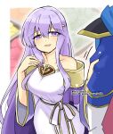  1boy 1girl bare_shoulders blue_cape breasts brother_and_sister cape circlet dress fire_emblem fire_emblem:_genealogy_of_the_holy_war holding_another&#039;s_arm jewelry julia_(fire_emblem) open_mouth purple_cape purple_eyes purple_hair sash seliph_(fire_emblem) siblings wide_sleeves yukia_(firstaid0) 