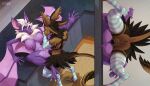  anthro anus avali balls bat big_breasts blue_eyes breasts brown_body brown_fur clothing coil_(overgrown_lizard) duo female fur genitals hi_res kitchen kyla_(nawka) legwear male male/female mammal membrane_(anatomy) membranous_wings nawka penetration purple_body purple_fur sex stockings vaginal vaginal_penetration view_from_below wings 