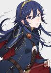  1girl belt blue_eyes blue_hair brown_belt cape commentary_request fingerless_gloves fire_emblem fire_emblem_awakening gloves highres long_hair looking_at_viewer lucina_(fire_emblem) peach11_01 solo tiara upper_body 