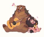  :d animal animal_focus animalization beamed_sixteenth_notes bear brown_fur eighth_note full_body greg_universe guitar highres holding holding_instrument hua_hua_de_meme instrument lion looking_at_another music musical_note pink_gemstone quarter_note red_fur singing sitting smile steven_quartz_universe steven_universe white_background 