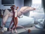  anthro blue_nipples clothed clothing herm hi_res intersex nipples nude resoda sergal solo spread_wings topless wings 