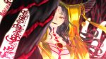  1girl black_hair breasts demon_pillar_(fate) fate/grand_order fate_(series) giant_hand highres horn_ornament horns large_breasts long_hair looking_at_viewer looking_down multicolored_hair panties parted_bangs revealing_clothes sesshouin_kiara sesshouin_kiara_(beast_iii/r) shikisokuzek00 solo tassel underwear very_long_hair yellow_eyes 