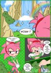  amy_rose anthro breasts classic_amy_rose classic_sonic_(universe) clothing comic discarded_clothing dress eulipotyphlan female hedgehog hi_res mammal nipples panties raianonzika rainbow sega solo sonic_the_hedgehog_(series) underwear undressing waterfall 