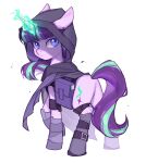  1girl 7hundredt colored_skin green_hair highres hood looking_at_viewer multicolored_hair my_little_pony my_little_pony:_friendship_is_magic purple_eyes purple_hair purple_skin simple_background solo starlight_glimmer two-tone_hair unicorn white_background 