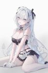  absurdres bikini demon_tail grey_hair highres magako maid maid_bikini swimsuit tail unconventional_maid 