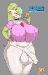  2023 ambiguous_gender bottomless breasts condom curvy disembodied_limb english_text flaccid foreskin furry futanari gaikiken gardevoir green_hair hair_over_one_eye highres huge_breasts large_breasts large_penis long_hair nintendo penis pokemon red_eyes signature solo_focus speech_bubble testicles uncensored wide_hips 