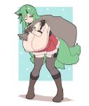  animal_humanoid bent_over big_breasts breasts canid canid_humanoid canine canine_humanoid cleavage clothed clothing costume female fox_humanoid green_hair hair hi_res huge_breasts humanoid hyper hyper_breasts mammal mammal_humanoid multi_tail one_eye_closed sack sakanadaze santa_costume snow solo standing tail yellow_eyes 