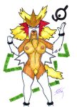  after_transformation alternate_species anthro big_breasts blonde_hair blue_eyes breasts chest_tuft cuff_(restraint) entei female fur generation_2_pokemon hair ivanks legendary_pokemon long_hair looking_at_viewer molly_hale nails nintendo nipples nude open_mouth pokemon pokemon_(species) pubes restraints simple_background solo standing tail tan_body tan_fur tongue tongue_out tuft unown_(pokemon) unown_l white_background white_body white_fur wrist_cuffs 