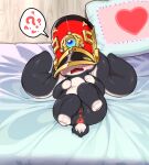  anus bed big_hat blind blindfold embarrassed female floppy_ears furniture genitals heart_pillow hi_res honkai:_star_rail lop_ears lying lying_on_bed male mihoyo on_bed pillow pom-pom_(honkai:_star_rail) pussy rapel round_tail short_stack shy solo thigh 
