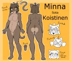  anthro beheleaf breasts butt digital_media_(artwork) domestic_cat english_text felid feline felis female fur hair hi_res looking_at_viewer mammal minna_(beheleaf) model_sheet nude reference_image simple_background smile solo tail text 