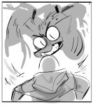  ambiguous_gender angry anon black_and_white cape clothing comic dragon dragon_(sluggabed) duo english_text hi_res horn human mammal monochrome sketch sketch_page sluggabed text topwear 