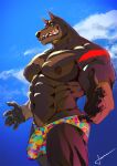  abs anthro bulge canid canine canis clothing dobermann domestic_dog hi_res male mammal multicolored_clothing multicolored_underwear muscular muscular_anthro muscular_male nipples pawpads pecs pinscher rainbow_clothing rainbow_underwear solo taoren underwear 