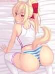  :q all_fours animal_ears ass bare_arms bare_shoulders blonde_hair blush breasts cat_ears cat_girl cat_tail closed_mouth highres large_breasts long_hair looking_at_viewer looking_back nottytiffy original panties patreon_username ponytail red_eyes shirt sleeveless sleeveless_shirt smile solo striped striped_panties tail thighhighs thighs tiffy_(nottytiffy) tongue tongue_out underwear white_shirt white_thighhighs 