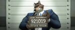  2023 3d_(artwork) absurd_res anthro barazoku bedroom_eyes biceps black_eyes black_nose brown_body brown_ears brown_fur bust_portrait canid canine canis clothed clothing detailed digital_media_(artwork) dreamworks english_text fur half-closed_eyes hammyartblog happy hi_res holding_object holding_placard inside male mammal mr._wolf_(the_bad_guys) multicolored_body multicolored_ears multicolored_fur muscular muscular_anthro muscular_male narrowed_eyes necktie placard portrait prison prisoner pupils rendered seductive shadow shirt small_pupils smile smiling_at_viewer solo standing suit_and_tie tan_body tan_fur teeth text the_bad_guys thick_neck toony topwear triceps white_body white_ears white_fur widescreen wolf yellow_sclera 