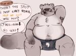 animal_crossing anthro asian_clothing belly canid canine clothing dialogue east_asian_clothing english_text fundoshi hi_res holyluhen japanese_clothing male mammal mature_male moobs navel nintendo nipples overweight raccoon_dog sitting solo talking_to_viewer tanuki text tom_nook_(animal_crossing) underwear 