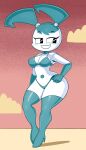  absurd_res android bikini blackmore blush breasts clothing cloud digital_drawing_(artwork) digital_media_(artwork) female hi_res humanoid jenny_wakeman looking_at_another machine my_life_as_a_teenage_robot navel nickelodeon robot robot_humanoid smile solo swimwear 