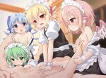  1boy 4girls blonde_hair blue_eyes blue_hair blush cirno green_eyes green_hair hair_between_eyes multiple_girls mystia_lorelei natsu_no_koucha pink_eyes pink_hair red_eyes rumia short_hair team_9 touhou wriggle_nightbug 