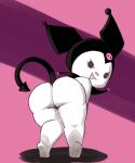 5:6 anthro bent_over butt domestic_cat felid feline felis female hi_res kuromi looking_at_viewer looking_back mammal onegai_my_melody open_mouth open_smile rear_view sanrio simple_background smile solo spade_tail tail vono 