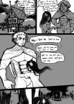  clothed clothing comic english_text female gretal_(modeseven) hair hanz_(modeseven) hi_res human humanoid male mammal modeseven monochrome not_furry text 