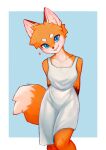  &lt;3 2023 absurd_res anthro blue_eyes breasts canid canine clothed clothing collarbone color_fox dipstick_tail dress eyebrows female fox front_view fur hi_res mammal markings monotone_clothing monotone_dress multicolored_body multicolored_ears multicolored_fur orange_body orange_ears orange_fur orange_tail signature solo tail tail_markings teeth two_tone_tail white_clothing white_dress 