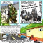  building camo camo_clothing camo_print car clothing english_text fluffy_pony gesture grass group hi_res hill human inshi male mammal newspaper pattern_clothing plant soldier text thumbs_up tree vehicle warrior 