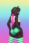  anthro black_body black_fur black_sclera black_skin bottomwear bovid butt caprine clothing deltarune femboy_hooters floppy_ears fur girly goat hi_res horn insomniak891 legwear looking_at_viewer mammal markings ralsei shirt smile smiling_at_viewer solo tight_bottomwear tight_clothing topwear undertale undertale_(series) white_eyes 