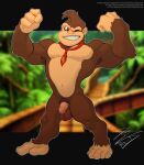  ape balls donkey_kong_(character) donkey_kong_(series) flaccid flexing foreskin genitals haplorhine hi_res humanoid_genitalia humanoid_penis male mammal mostly_nude necktie necktie_only nintendo one_eye_closed penis primate raccoondouglas solo wink 