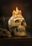  bone candle candle_wax fire game_cg glagolitic_script gwent_(game) highres indoors no_humans non-web_source official_art shelf skull the_witcher_(series) vial 