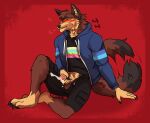  anthro aroused bodily_fluids canid canine canis clothed clothing cum ejaculation fox fully_clothed genital_fluids genitals hi_res looking_pleasured male mammal masturbation orgasm penis simple_background sitting solo spicyfangs stroking_penis tagme unknown_artist 