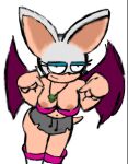 2023 anthro areola bat bedroom_eyes boots bottomwear bra_down breasts clothing colored digital_drawing_(artwork) digital_media_(artwork) erect_nipples eyeshadow female footwear gem gesture gym_bottomwear gym_clothing gym_shorts hi_res high-angle_view jewelry looking_at_viewer makeup mammal membrane_(anatomy) membranous_wings morgan_shawty narrowed_eyes necklace nipples painting_(artwork) pointing pointing_at_self portrait presenting presenting_breasts rouge_the_bat seductive sega shorts simple_background sketch smile smirk smug solo sonic_the_hedgehog_(series) tail traditional_media_(artwork) white_background wings 