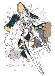  1girl animal_ears cape elina_(e2n04n) frills hair_ornament highres holding holding_mallet kine mallet original rabbit_ears star_(symbol) white_hair 