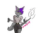  absurd_res anthro breasts canid canine canis ccr_graph clothing dirty_clothing female fur grey_body grey_fur gun hair hi_res hybrid male male/female mammal purple_hair ranged_weapon sketch skinny solo torn_clothing weapon wolf wolfdog yellow_eyes 