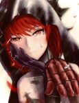  1girl black_veil hand_on_own_face highres jewelry long_hair looking_at_viewer mechanical_arms mechanical_hands mu_mi punishing:_gray_raven red_eyes red_hair ring solo tears veil vera:_garnet_(sorrowful_rose)_(punishing:_gray_raven) vera_(punishing:_gray_raven) wedding_ring 