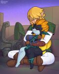  blonde_hair clothed clothing cobatsart female hair hi_res humanoid hylian larger_male link male male/female midna nintendo not_furry size_difference smaller_female the_legend_of_zelda thick_thighs twili twilight_princess 
