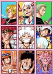  1girl absurdres black_hair blonde_hair closed_eyes dragon earrings eustass_captain_kid gear_fifth green_hair hat highres horns jewelry kinemon long_hair looking_at_viewer momonosuke_(one_piece) monkey_d._luffy multicolored_hair one_piece oni oni_horns open_mouth portgas_d._ace red_hair rikuw223xx roronoa_zoro sanji_(one_piece) scar scar_across_eye short_hair smile trafalgar_law yamato_(one_piece) 