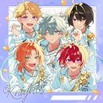  1other 4boys absurdres black_hair blonde_hair blue_eyes blush commentary earrings ensemble_stars! fangs flower green_eyes grey_hair heidbd highres jewelry knights_(ensemble_stars!) long_sleeves looking_at_viewer lower_teeth_only male_focus multiple_boys narukami_arashi necklace one_eye_closed open_mouth orange_hair purple_eyes red_eyes red_hair sakuma_rei_(ensemble_stars!) sena_izumi_(ensemble_stars!) short_hair smile suou_tsukasa teeth tsukinaga_leo upper_teeth_only 