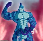  2_penises abs absurd_res anthro balls blue_body bodily_fluids cum cum_on_tentacle digital_media_(artwork) erection fish flexing genital_fluids genitals hi_res humanoid_genitalia humanoid_penis klr-rio looking_at_viewer male mammal marine monster multi_genitalia multi_penis muscular muscular_male nipples nude pecs penis rumble_(movie) scalie shark simple_background smile solo spots spotted_body teeth tentacles tentacular_(rumble) vein veiny_penis 