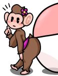  accessory anthro ball big_butt big_ears blush bottomwear breasts butt clothing female finger_on_chin flower flower_in_hair hair hair_accessory haplorhine hi_res lewdewott looking_at_viewer mammal meemee monkey open_mouth pie_cut_eyes plant primate skirt solo tail thick_thighs 