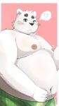  2023 anthro bear belly big_belly black_nose blush bulge clothing hi_res kemono male mammal menmen_kesinn moobs navel nipples overweight overweight_male question_mark simple_background solo underwear white_body 