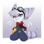  1:1 anthro chibi female hi_res kit_uu lombax mammal ratchet_and_clank rivet_(ratchet_and_clank) sitting_on_knees smile solo sony_corporation sony_interactive_entertainment 